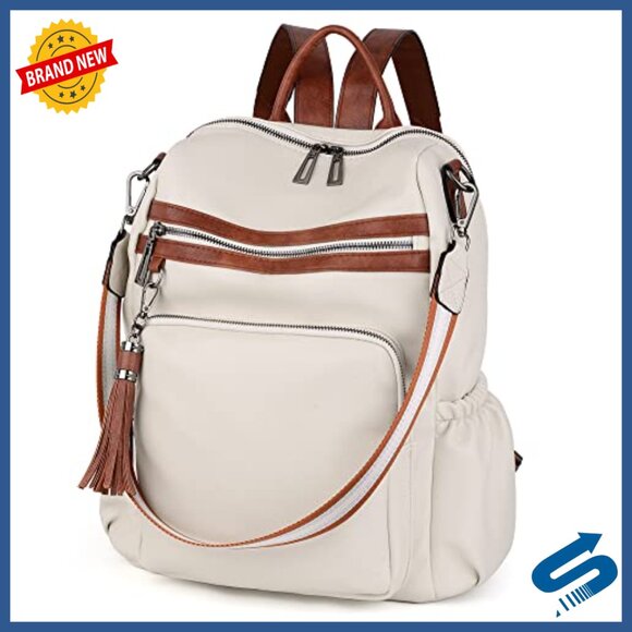 Large Vegan Leather Convertible Backpack Purse with Tassel, Holds Laptop